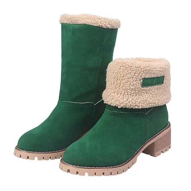 Women's Boots Snow Boots Plus Size Winter Boots Daily Fleece Lined Booties Ankle Boots Winter Pom-pom Chunky Heel Round Toe Fashion Casual Sweet Suede Faux Fur Loafer Solid Colored Black Red Orange