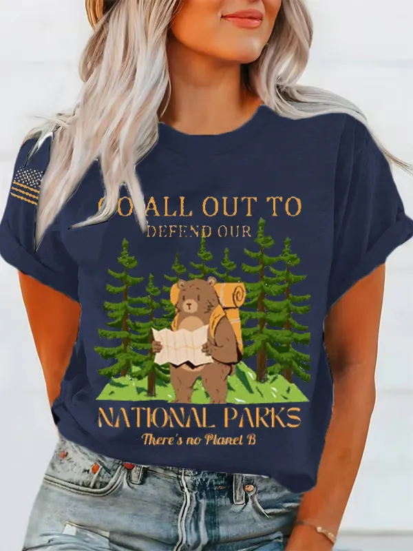 T-Shirt Women Protect Our National Parks Print Crewneck T-Shirt Cartoon Art Print