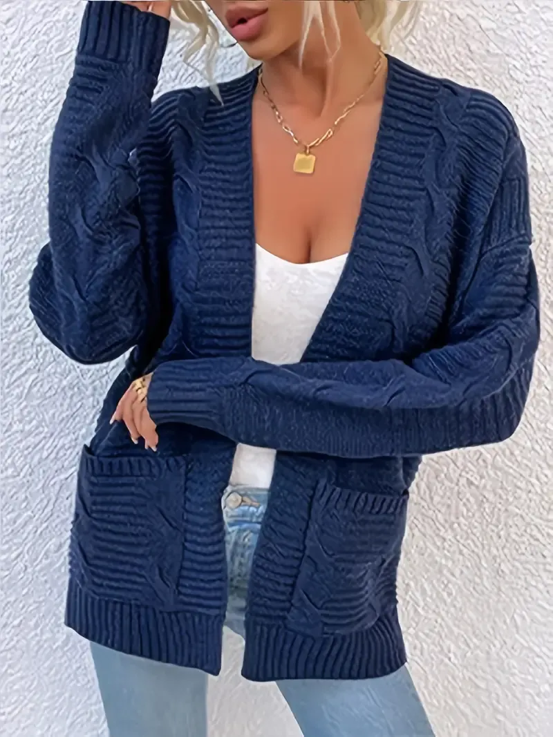 Cozy Solid Color Cable Knit Cardigan Sweater