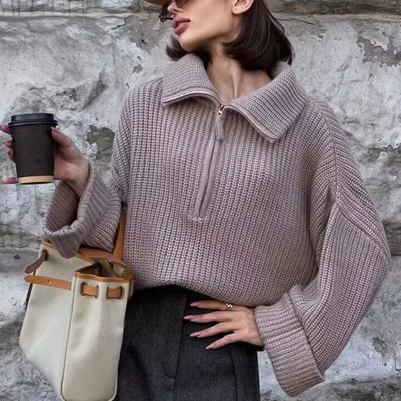 Autumn winter zipper loose casual sweater