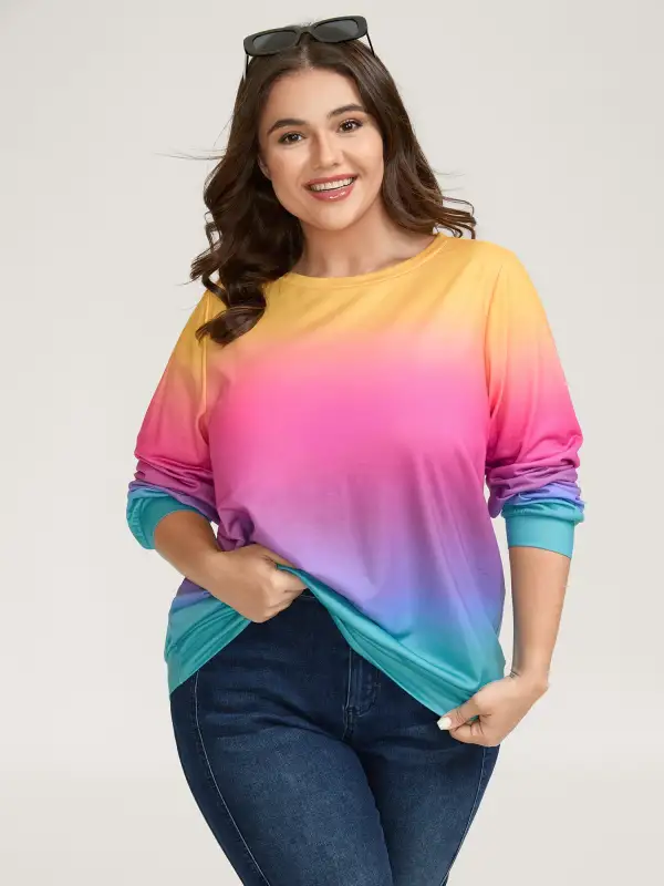 Ombre Gradient Elastic Hem Sweatshirt