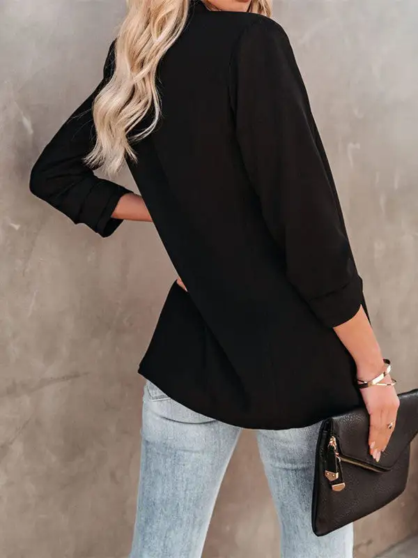 Fashion Casual Solid Color Pocket Blazer Jacket