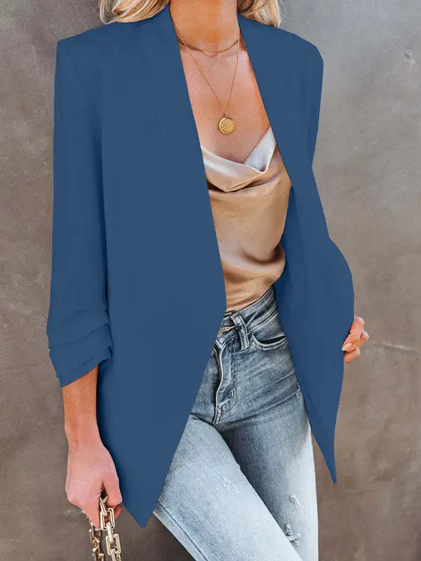Fashion Casual Solid Color Pocket Blazer Jacket