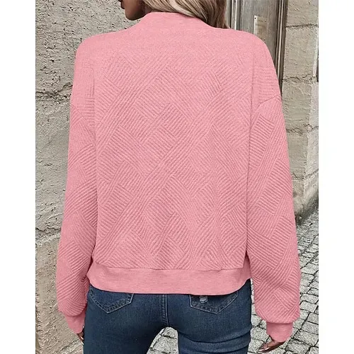 Women's Texture Sweatshirt Waffle Sweatshirt  Pullover Hoodie Sweatshirt Plain Streetwear Casual Long Sleeve Hooded Regular Tops Street Holiday Going out Buttons Black White Pink Wine Fall Winter