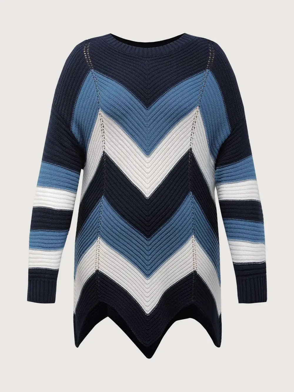 Round Neck Colorblock Asymmetrical Hem Pullover