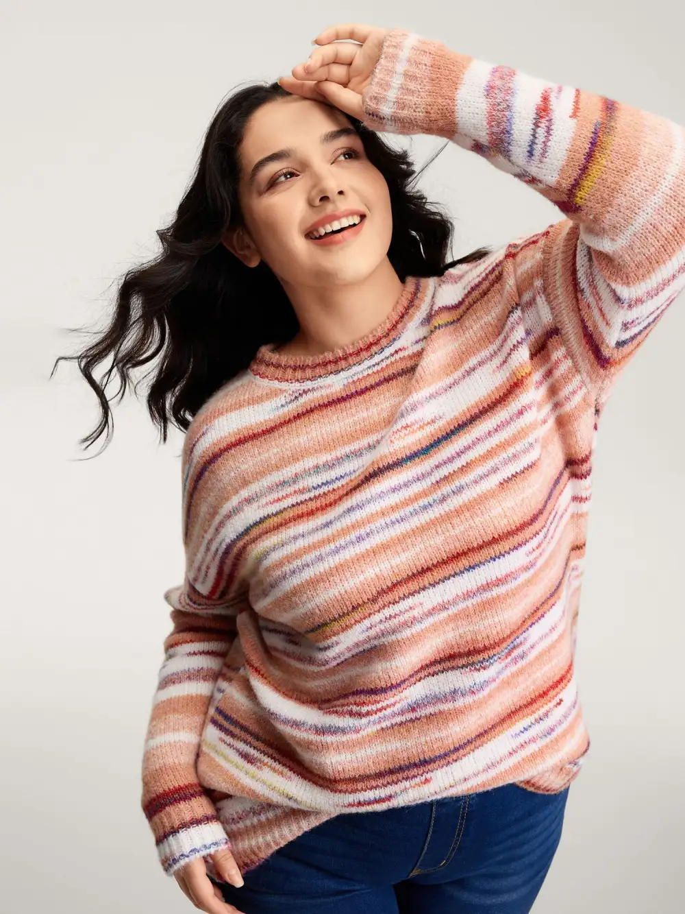 Color Gradient Stripe Crew Neck Pullover