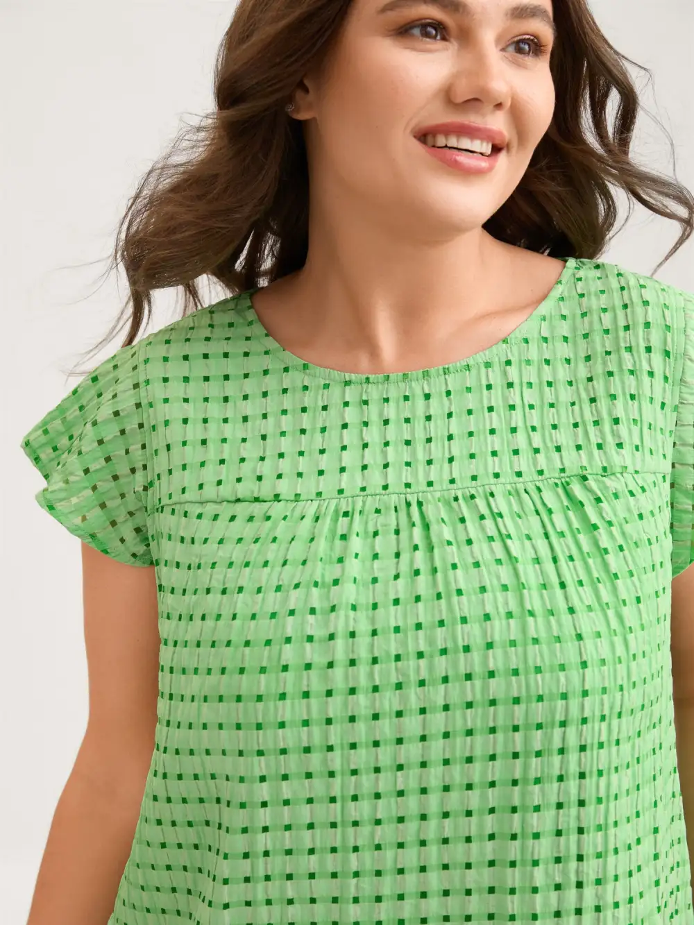 Textured Sheer Lined Flutter Sleeve Blouse