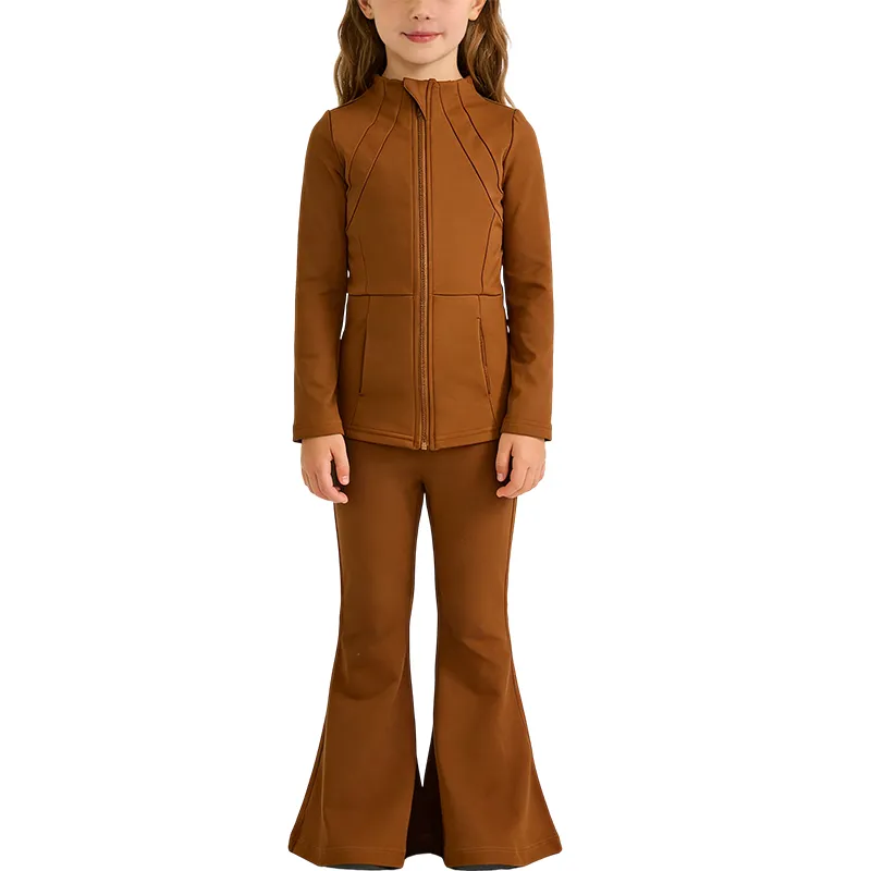 Athletic Girls Solid Color Yoga Long Sleeve Set