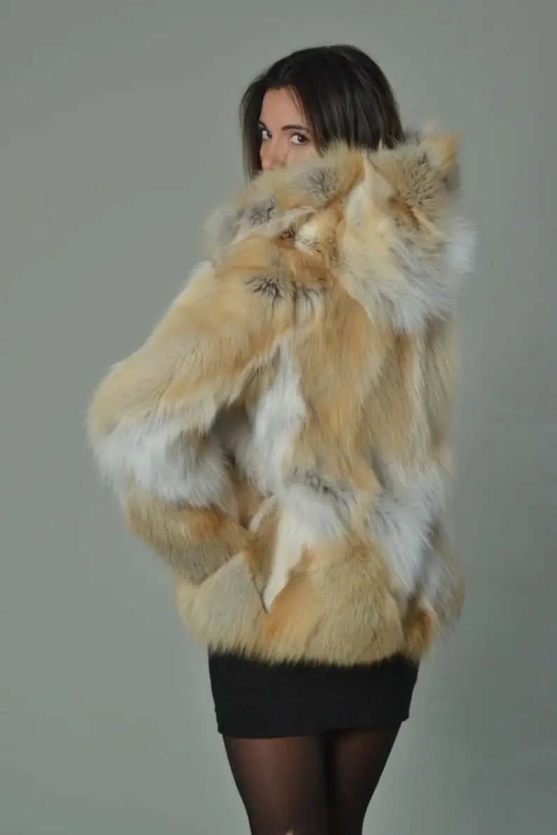 Golden Fox Fur Waist Length Jacket