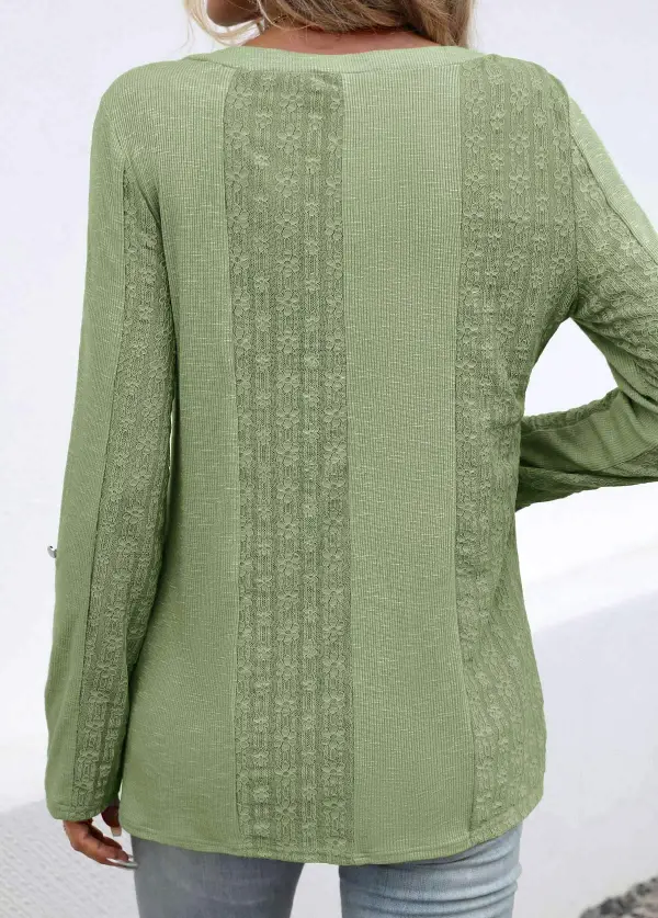 Sage Green Patchwork Long Sleeve V Neck Blouse