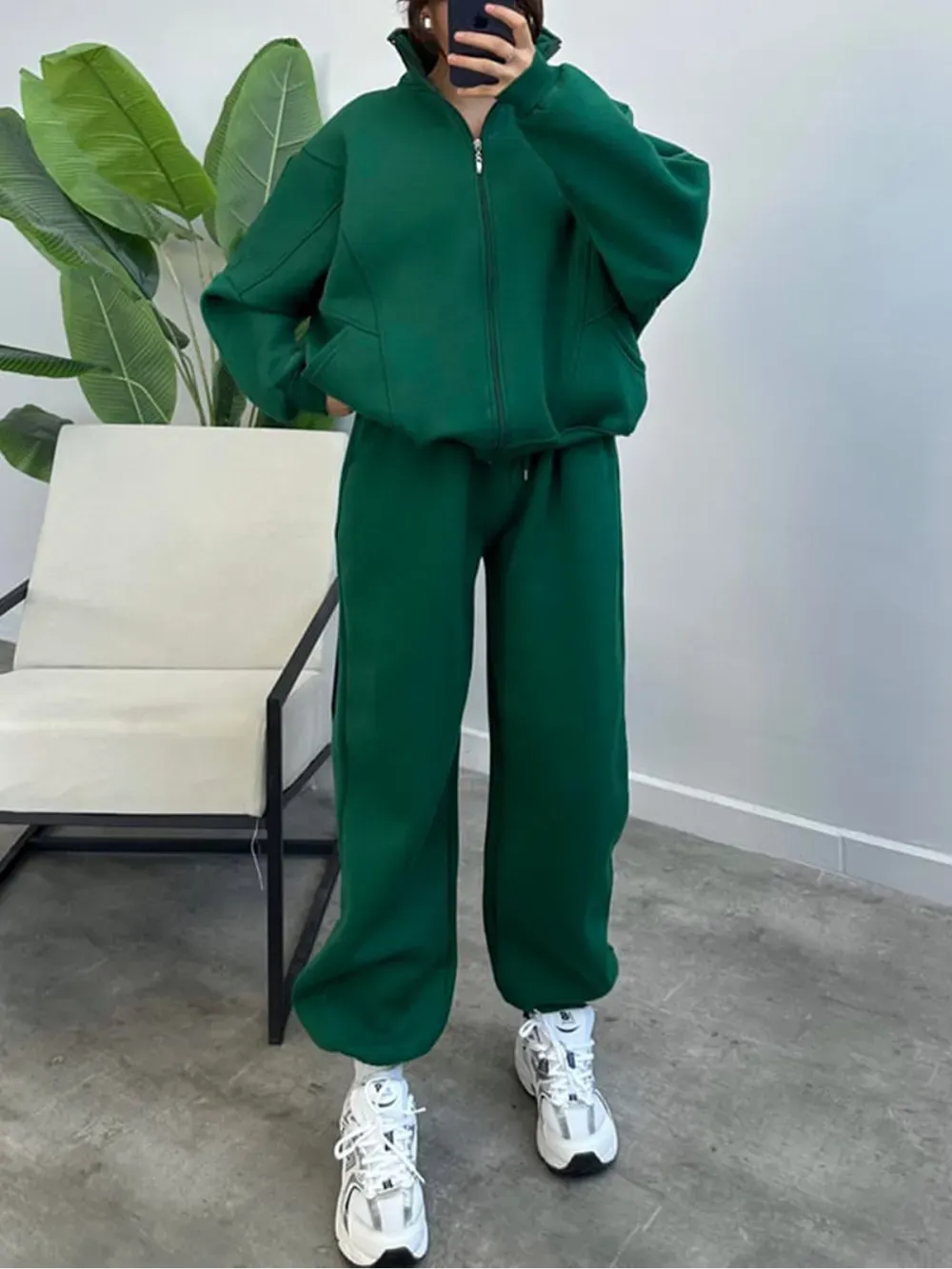 Women's 2 Piece Sets Zipper Outfits Casual Long Sleeve  Sweatsuits Sets