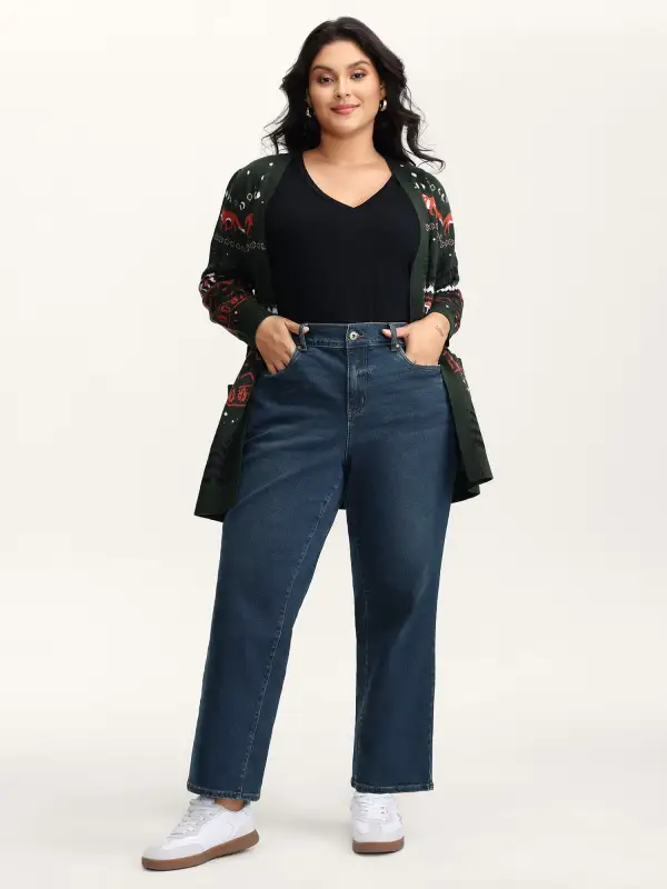 Retro Wash Stretchy Waist Straight-Leg Jeans