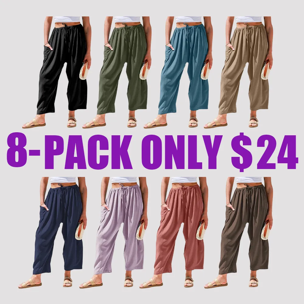 Women’s Oversized Linen Wide-Leg Pants – Casual Loose Fit Beach Palazzo Trousers with Pockets