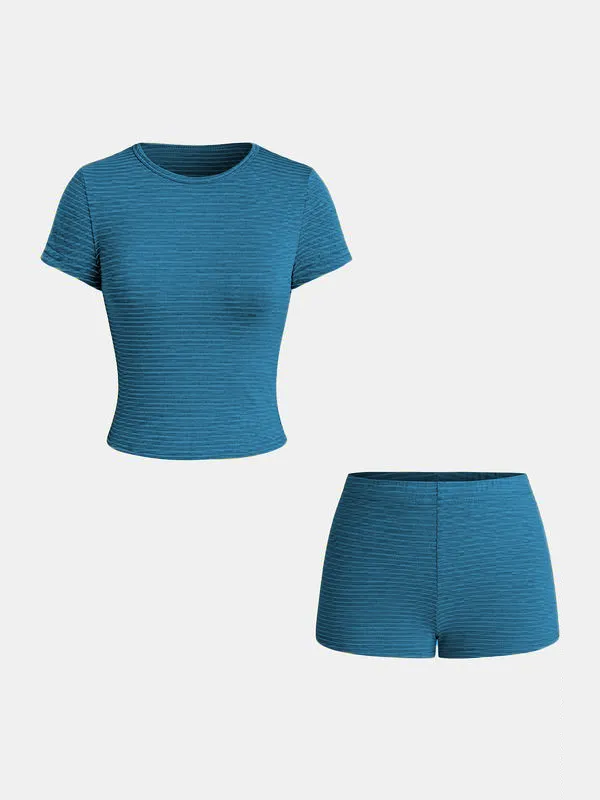 Women's Striped Two-Piece Set – Crop Top & Shorts Summer Outfit