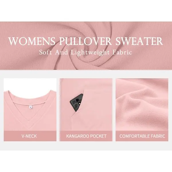 Women's Hoodless V-neck Sweatshirt With Kangaroo Pocket Fleece Longsleeve Oversized Casual Style Shirt
