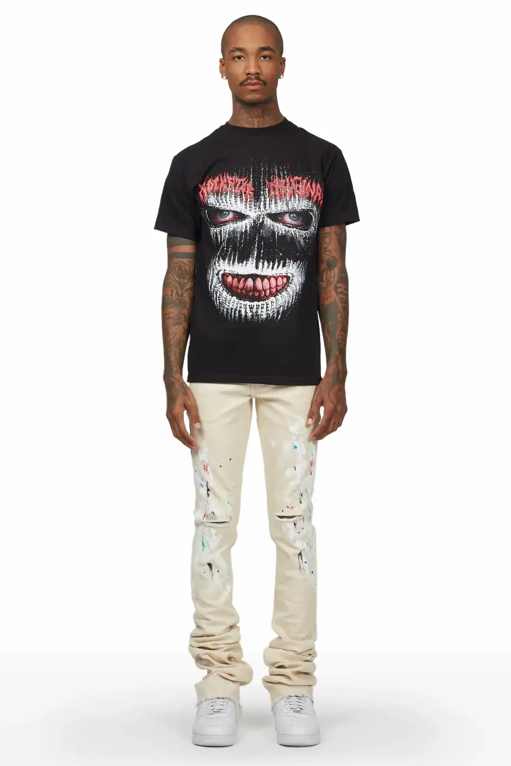 Mart Beige Painter Super Stacked Flare Jean