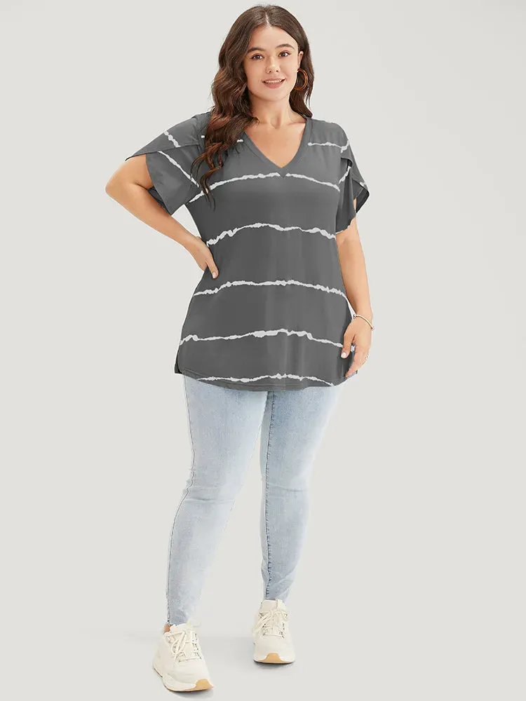 Striped Contrast Petal Sleeve T-shirt