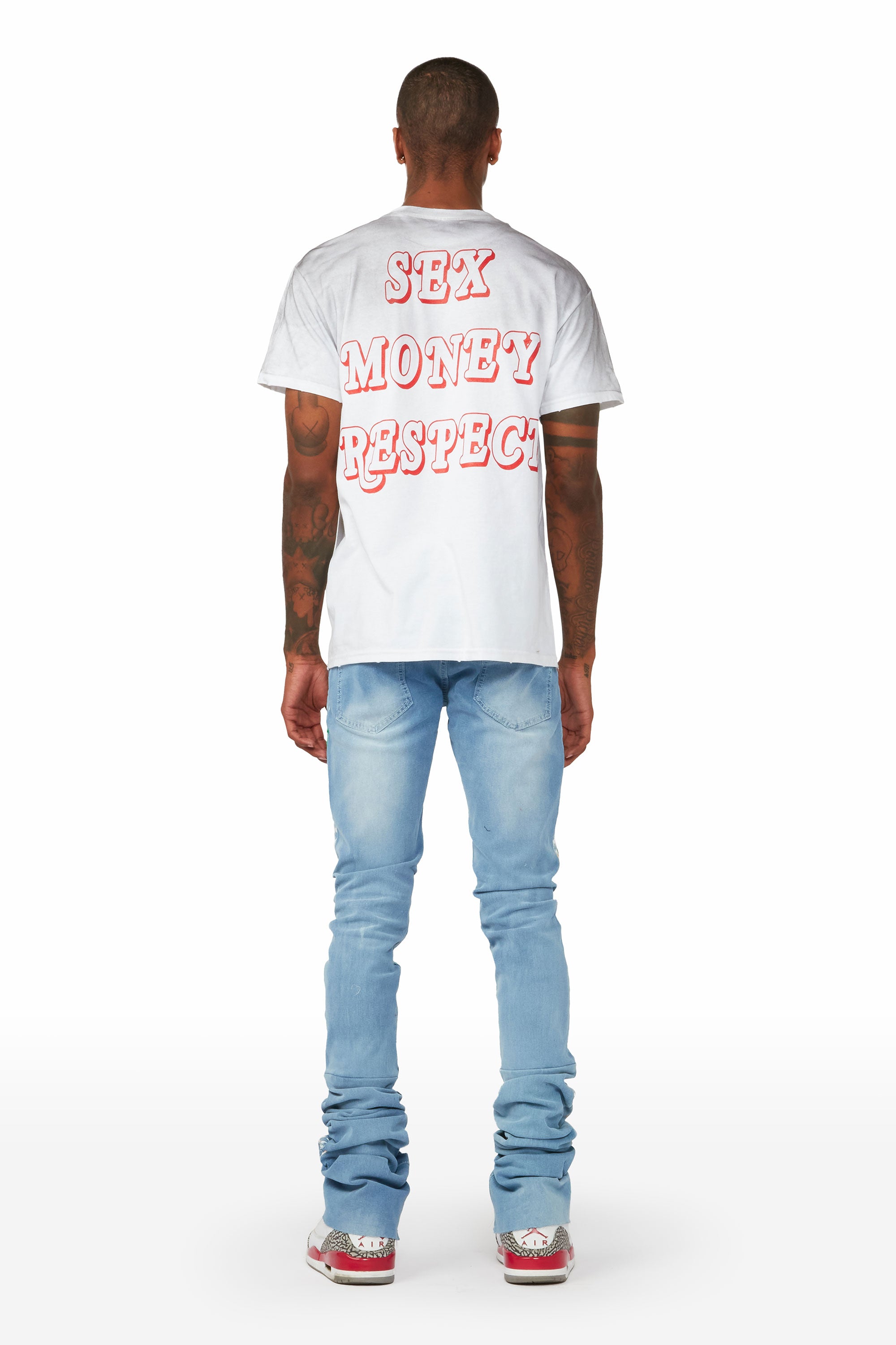 Mitchel Blue Painter Super Stacked Flare Jean
