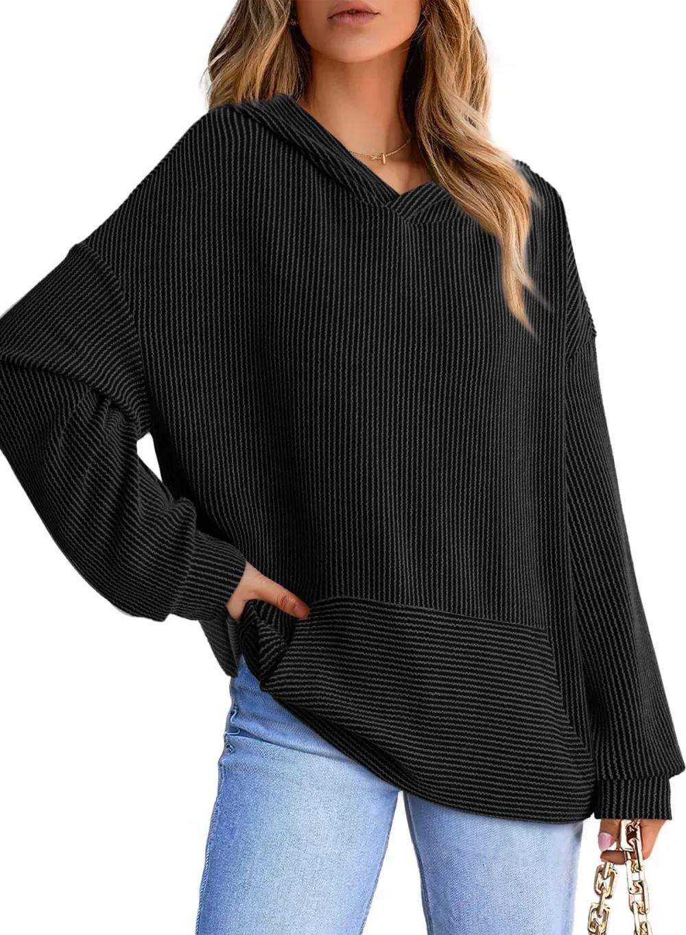 ✨Women's Ribbed Knit Pullover Hoodie