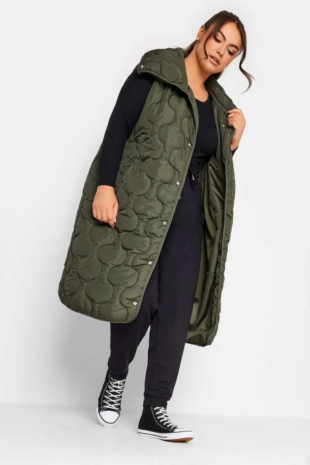 YOURS Curve Black Funnel Neck Quilted Longline Gilet