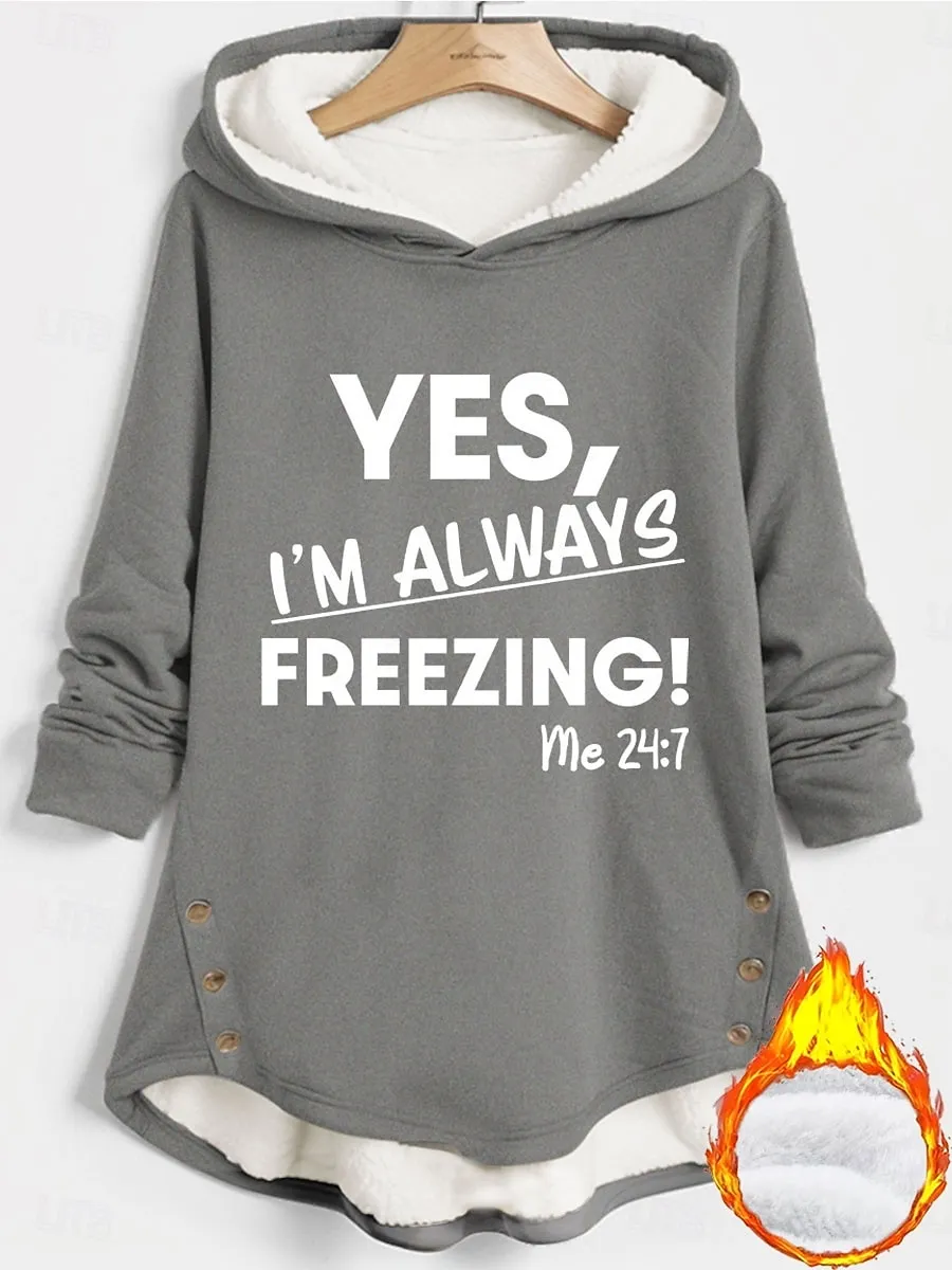 Women's Pullover Hoodie Sweatshirt Graphic Letter Warm Casual Long Sleeve Hooded Long Tops Street Dailywear Buttons Print Black Dark Pink Blue Gray Fall Winter