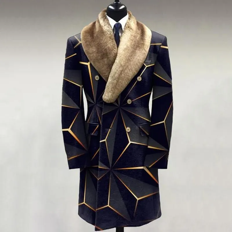 Casual Fur Lapel Collar Graphic Pattern Long Sleeve Coat