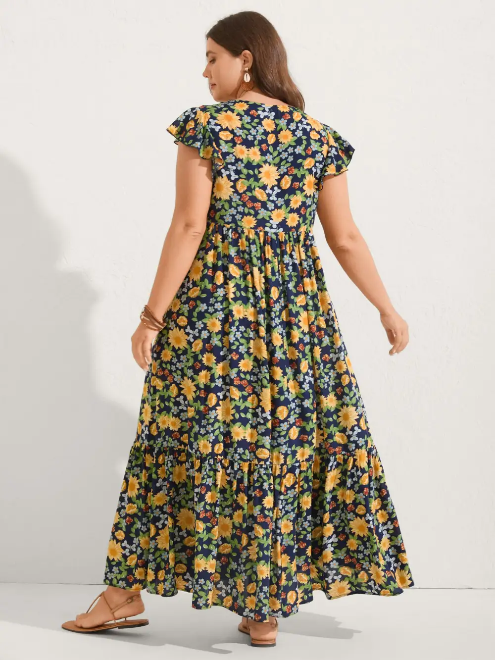 Sweet Floral Lace Trim Tiered Maxi Dress