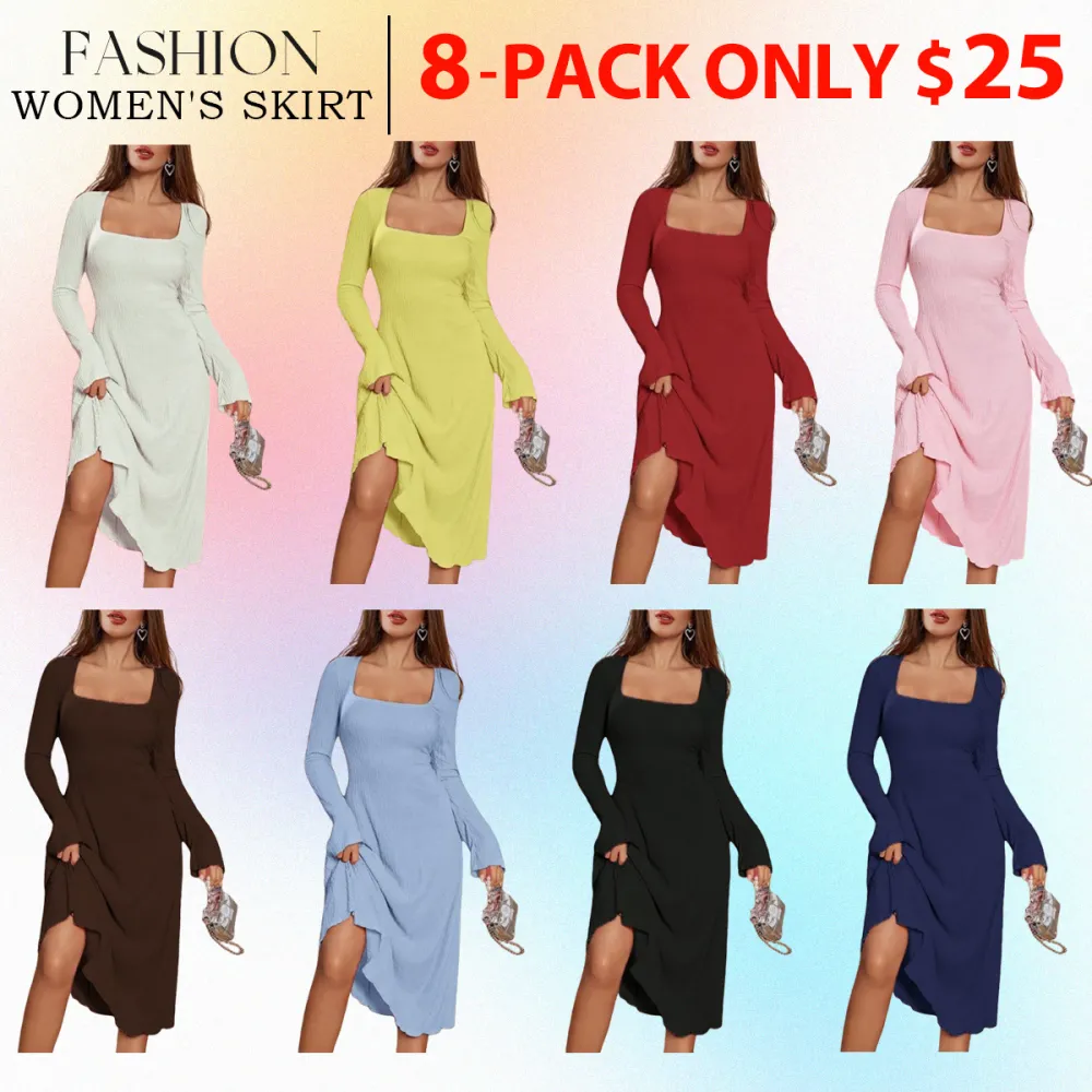 Women's Plain Lace Up Tie Back Flounce Sleeve Dress