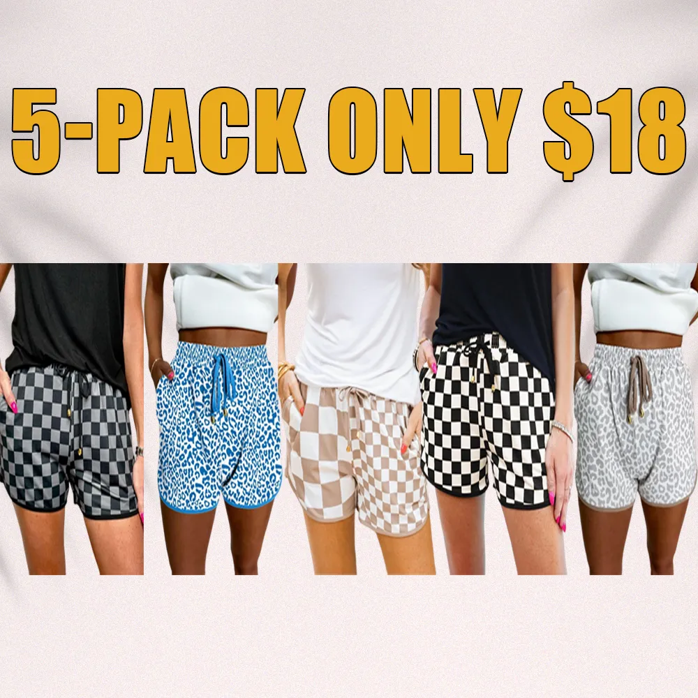 Women’s Checkered Drawstring Shorts – Elastic Waist, Casual Summer Style with Pockets