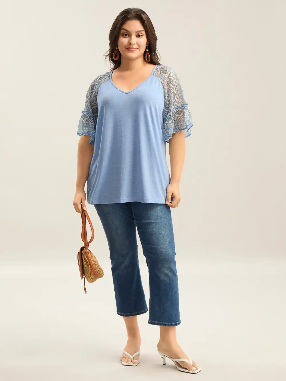 Boho Print Patchwork Raglan Sleeve T-shirt