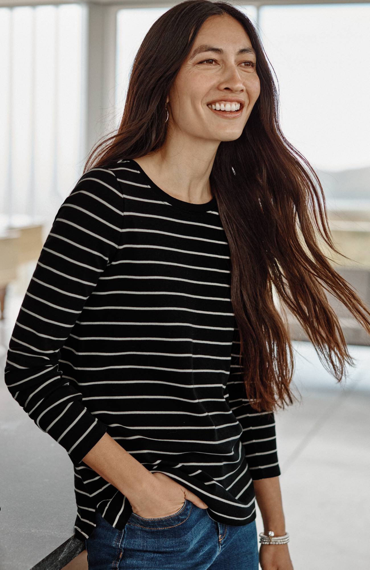 long-sleeve pima crew-neck tee