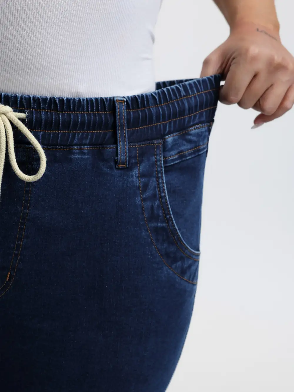 Stretchy Drawstring Waist Straight Leg Jeans