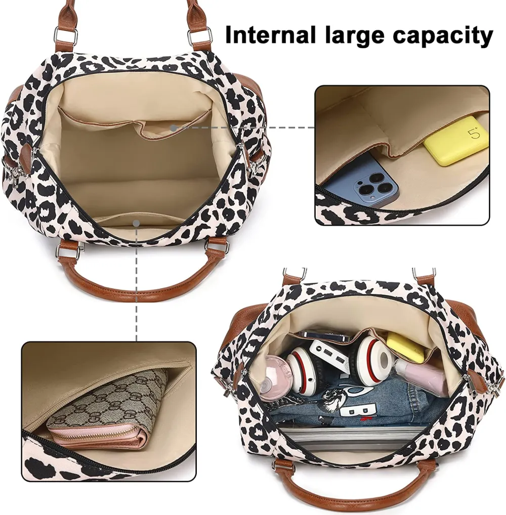 Ladies Canvas Weekender Bag Overnight Carry-on Tote Duffel in Trolley Handle