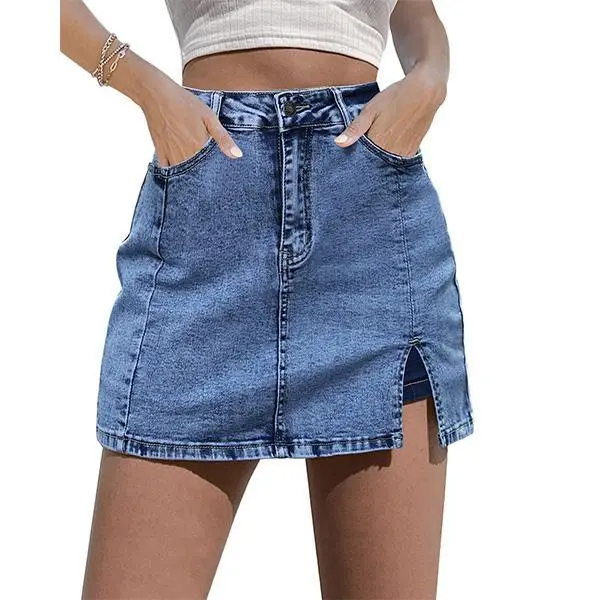 Women’s High Waisted Denim Skort with Side Slit