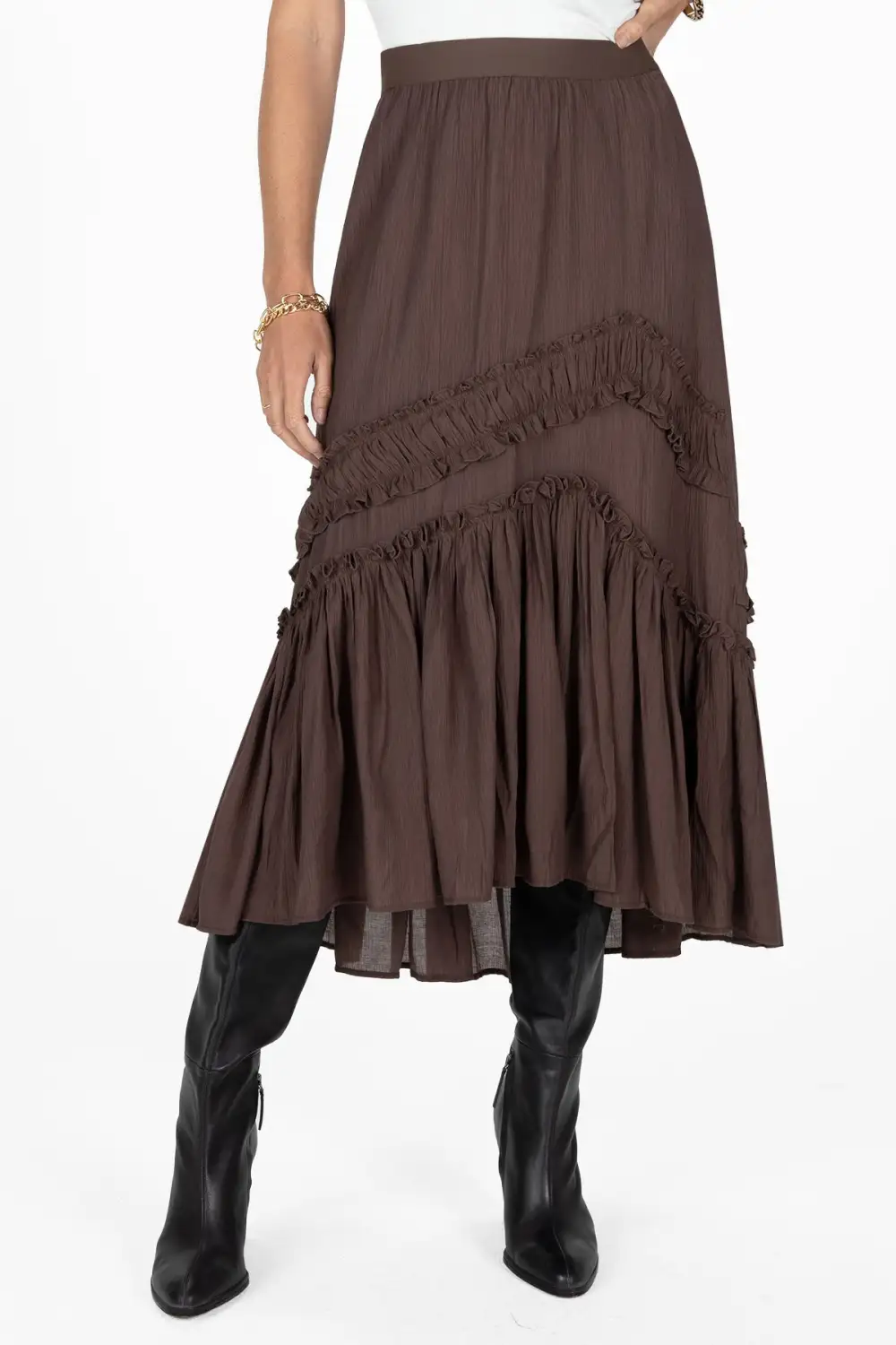 Asymmetical Ruffle Midi Skirt