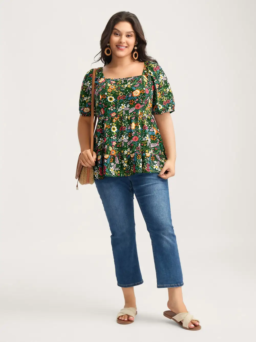 Floral Square Neck Fit and Flare Blouse