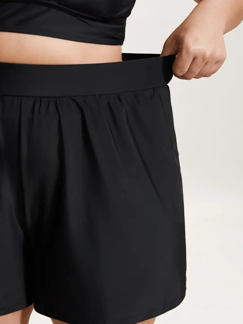 High Waisted Pockets Solid Pleated Swim Bottom