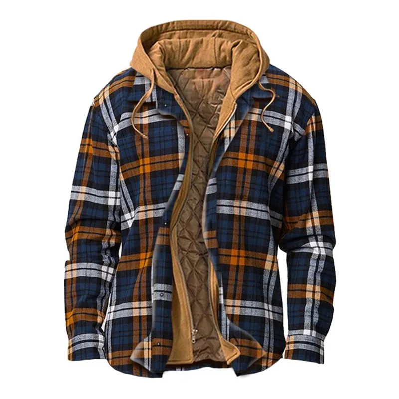 Mens Winter Plaid Thick Casual Jacket