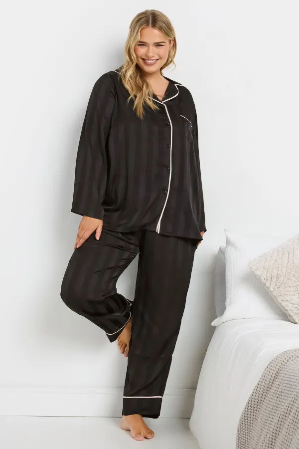 YOURS Curve Champagne Gold Jacquard Stripe Satin Pyjama Set