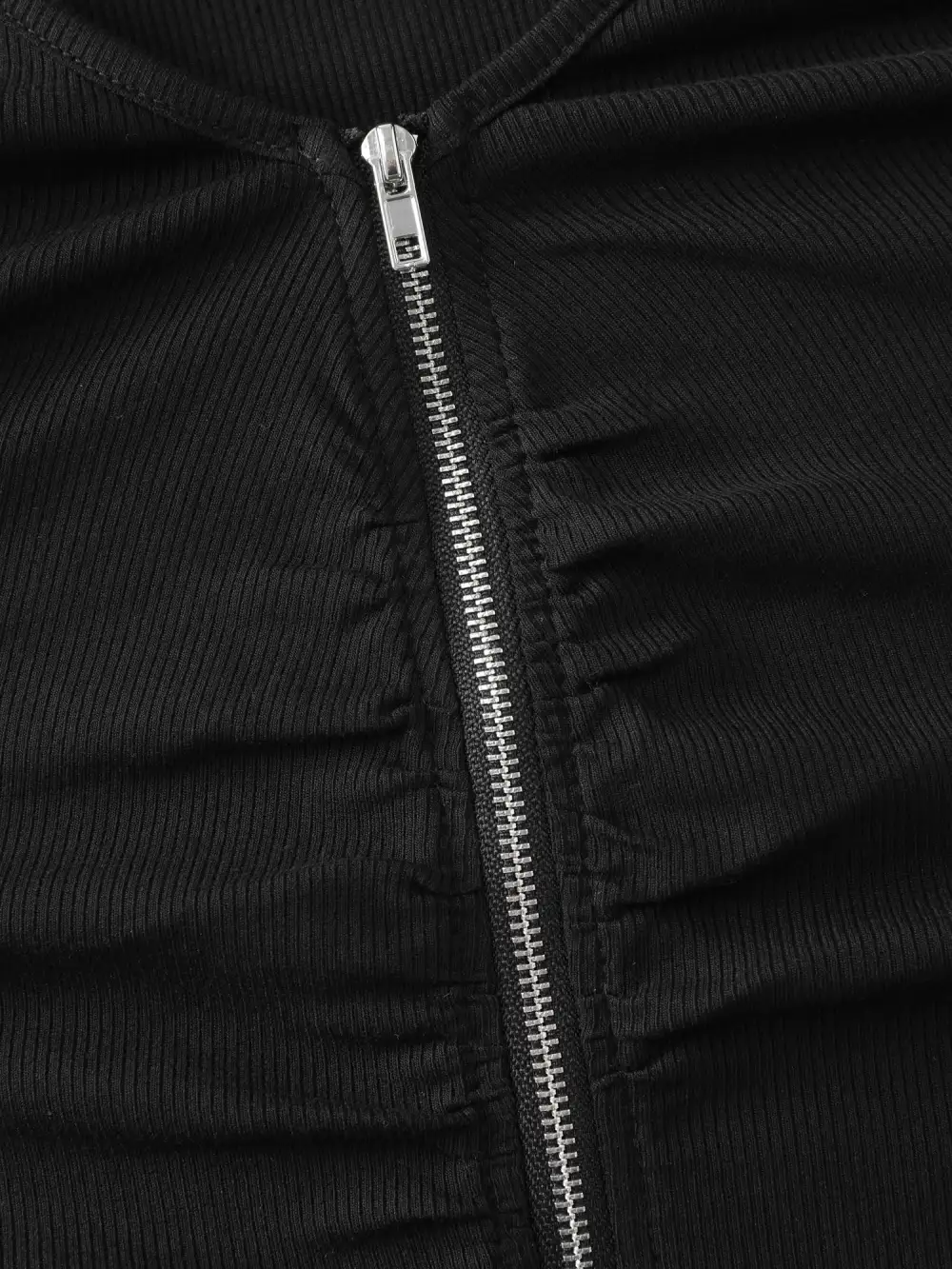 Ribbed Ruched Two-Way Zipper Knit Top