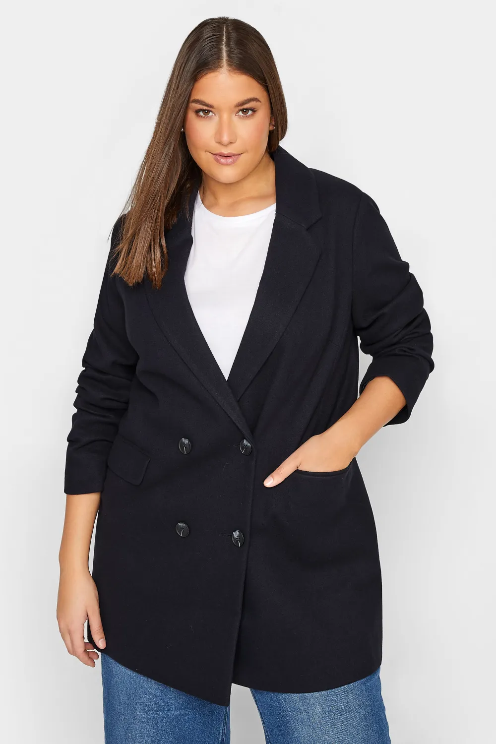 LTS Tall Light Blue Double Breasted Brushed Jacket