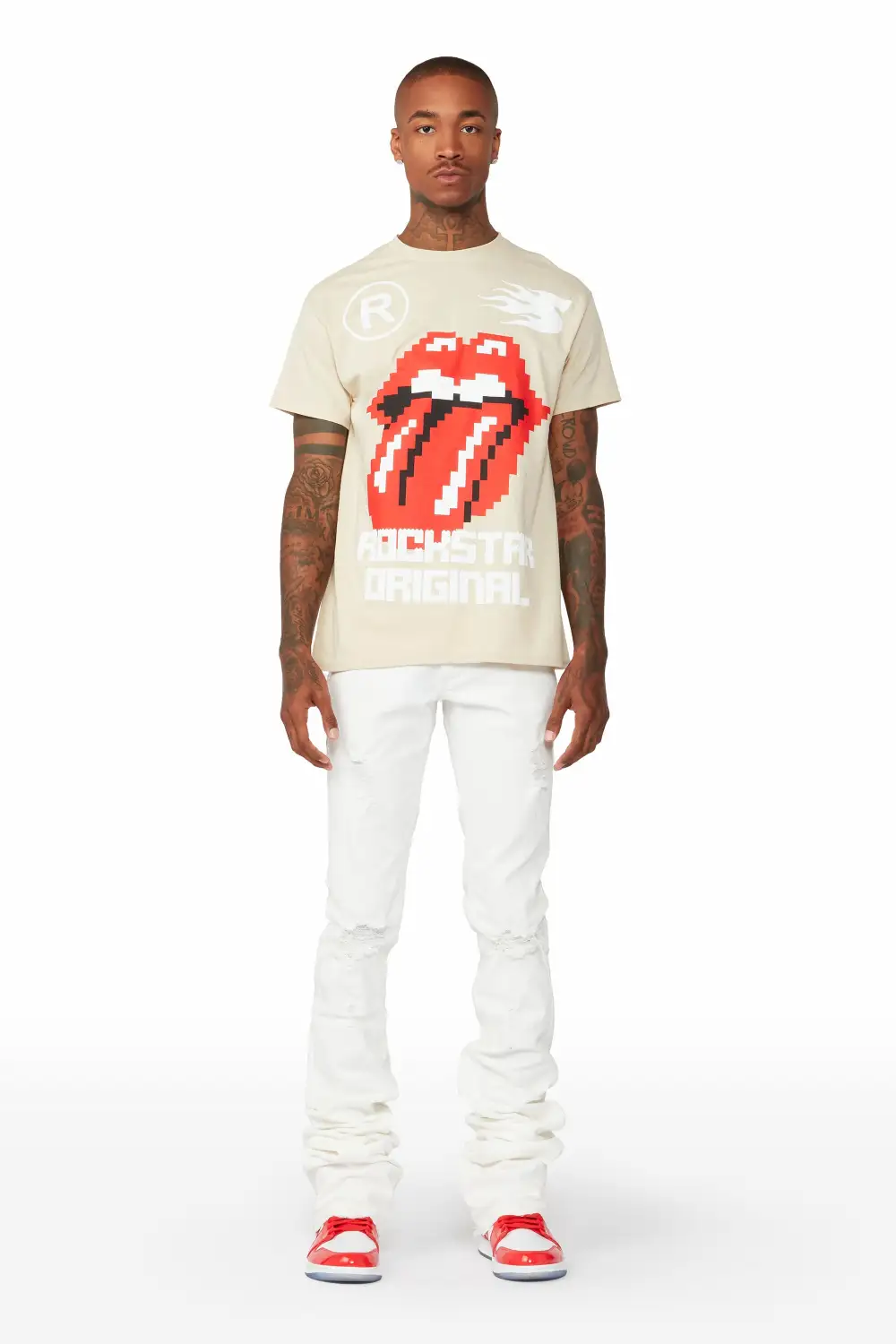 Sniper White Super Stacked Flare Jean