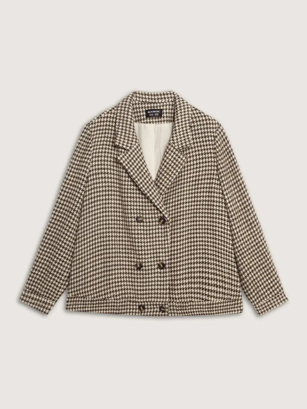 Houndstooth Fleece Pockets Button Jacket