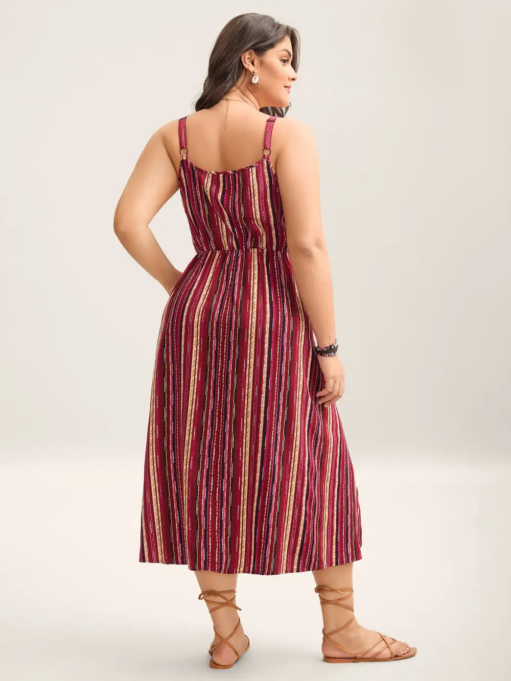 Colorful Stripes Spliced Cami Maxi Dress