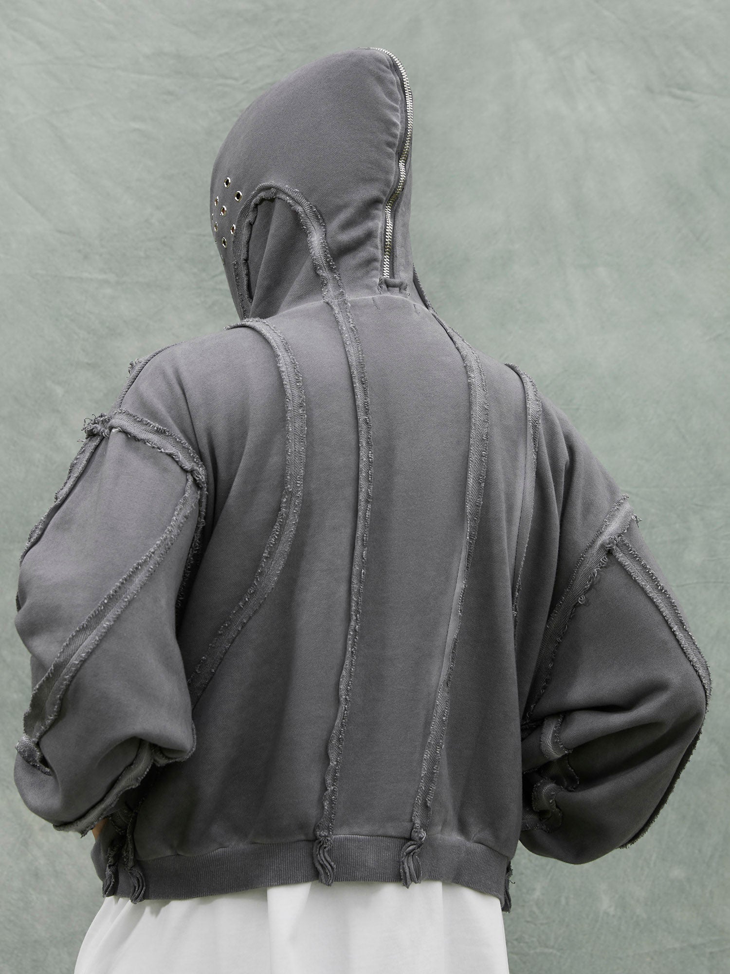 Heavyweight Washed Distressed Full Zip Hoodie - 2057