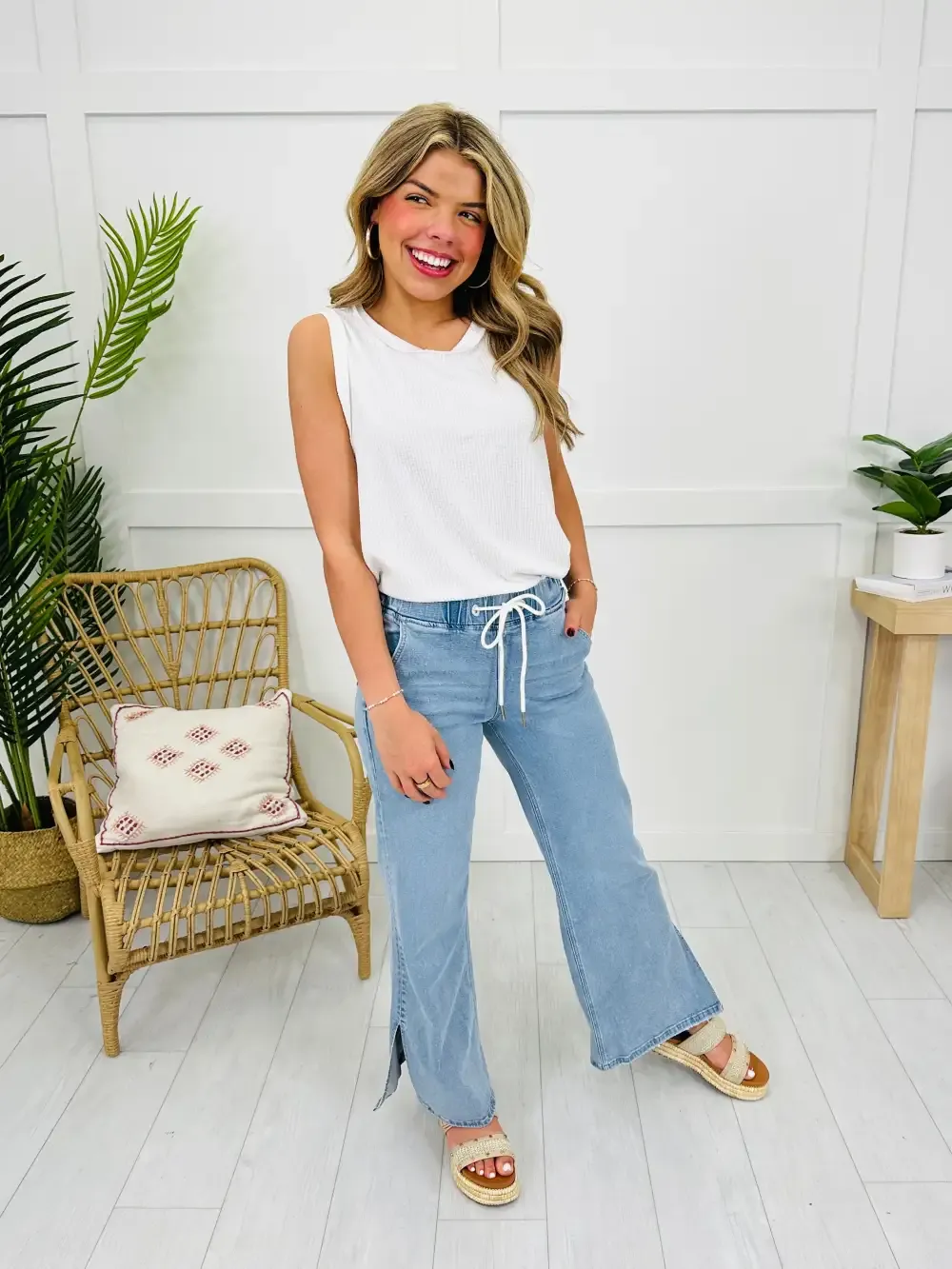 Lovervet Simple As That Drawstring Wide Leg Jeans