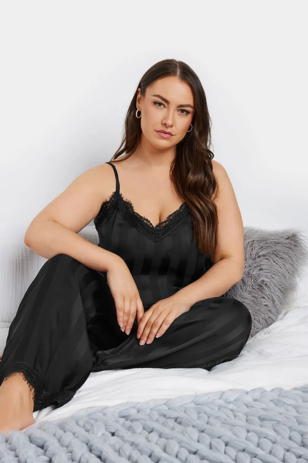 YOURS Curve Red Stripe Satin Pyjama Set