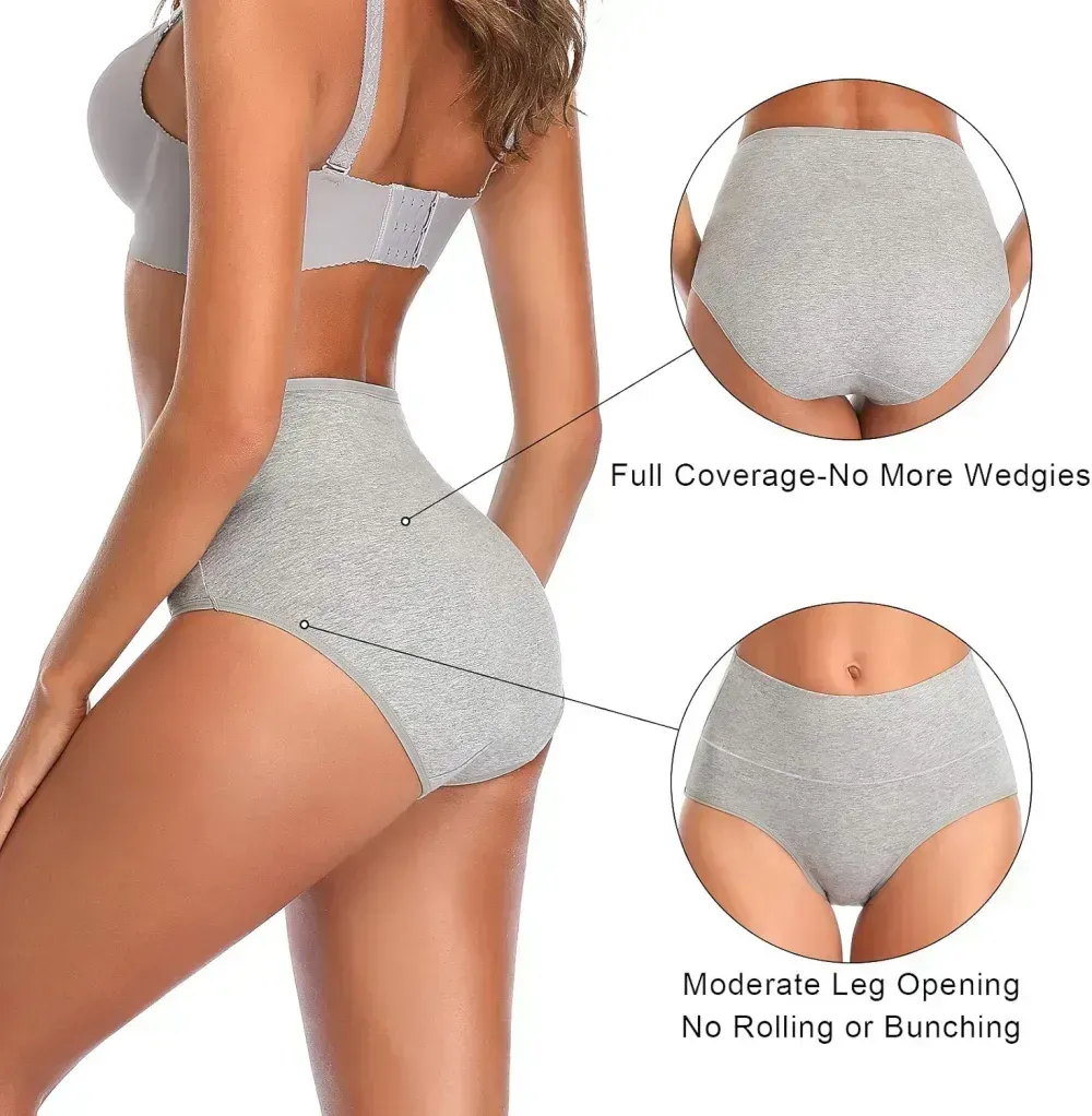 Womens Underwear,Cotton Mid Waist No Muffin Top Full Coverage Brief Ladies Panties Lingerie Undergarments for Women Multipack