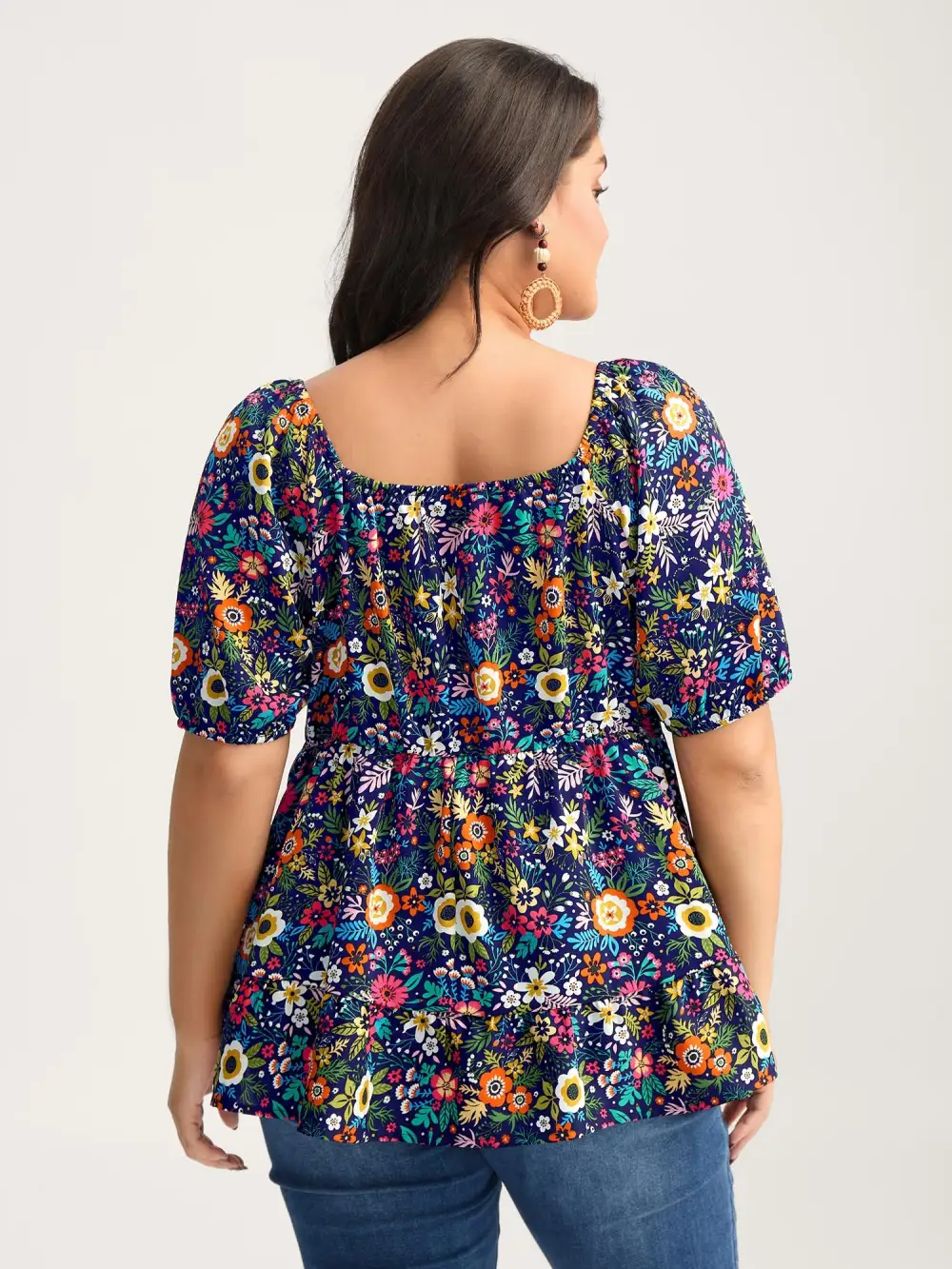 Floral Square Neck Fit and Flare Blouse