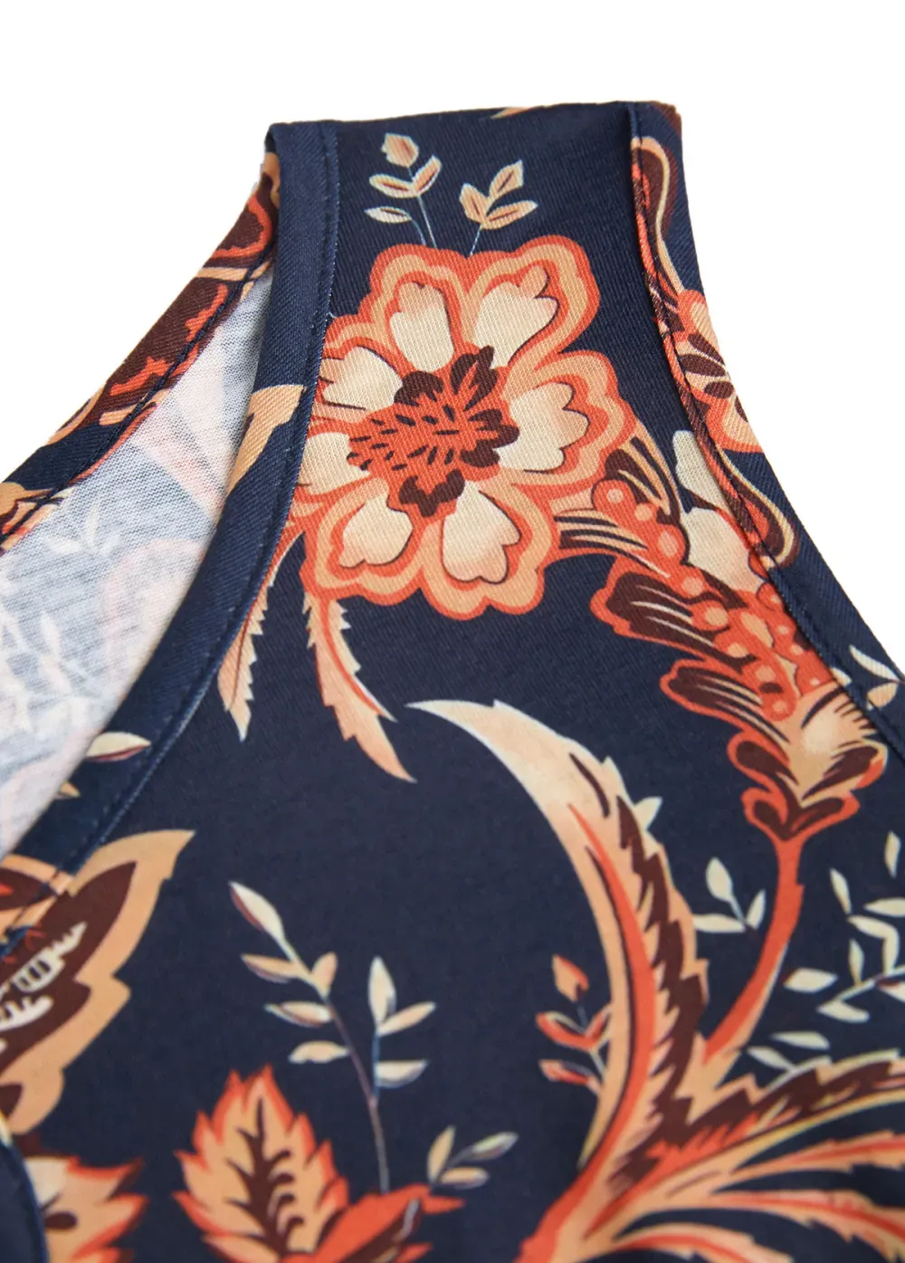 Dark Blue Circular Ring Floral Print Sleeveless Dress